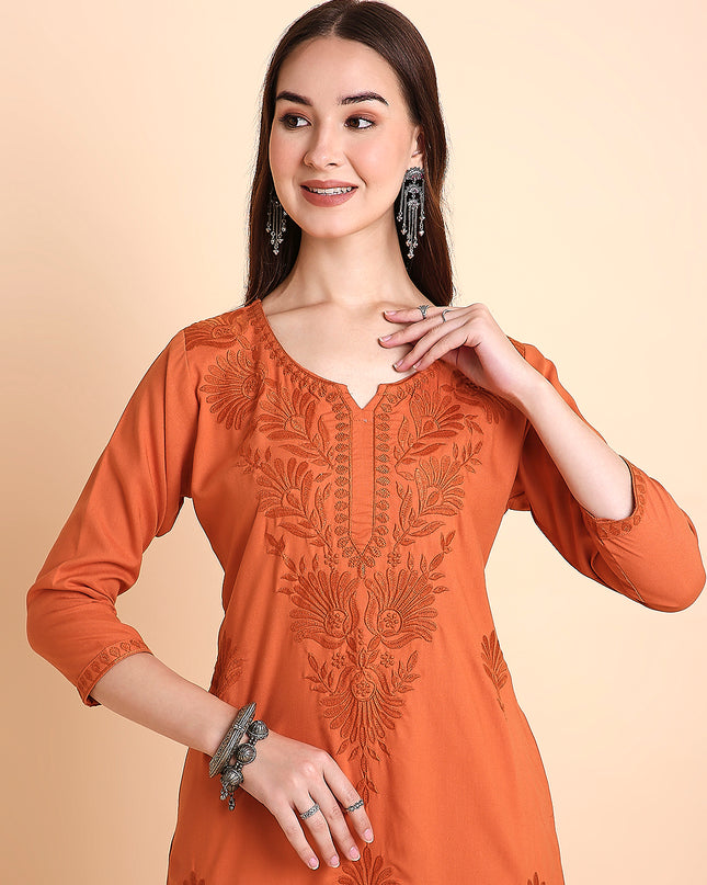 Rayon Straight Lucknowi Chikankari Ethnic Wear Kurta