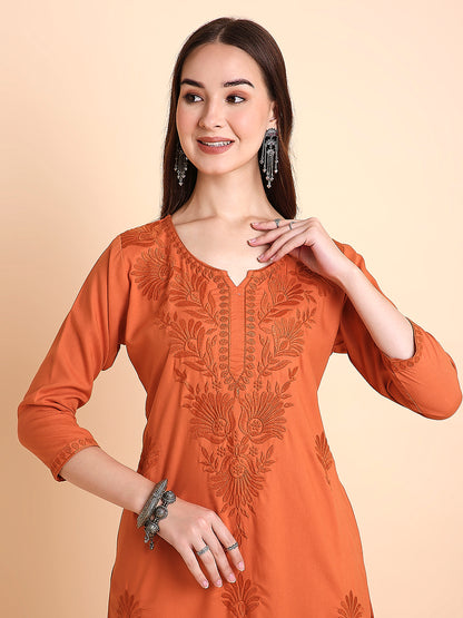 Rayon Straight Lucknowi Chikankari Ethnic Wear Kurta