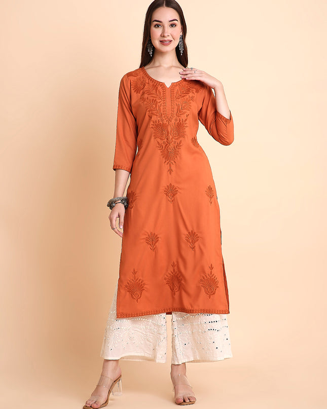 Rayon Straight Lucknowi Chikankari Ethnic Wear Kurta