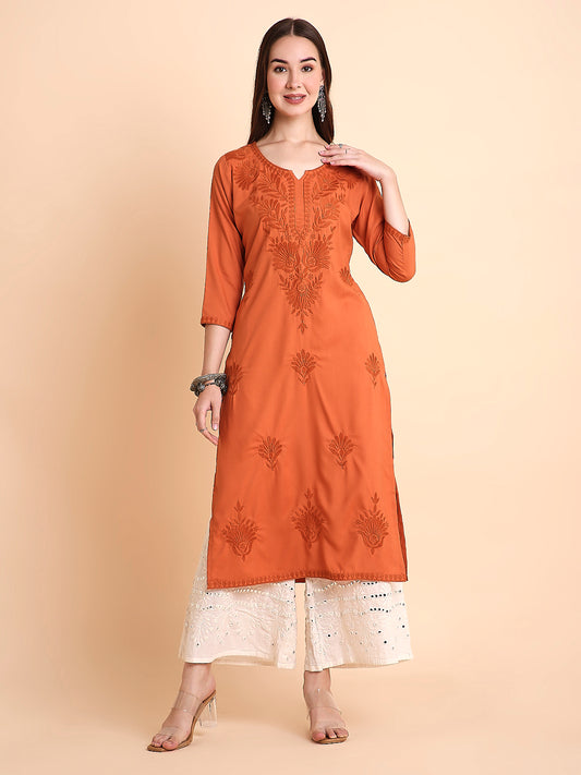Rayon Straight Lucknowi Chikankari Ethnic Wear Kurta