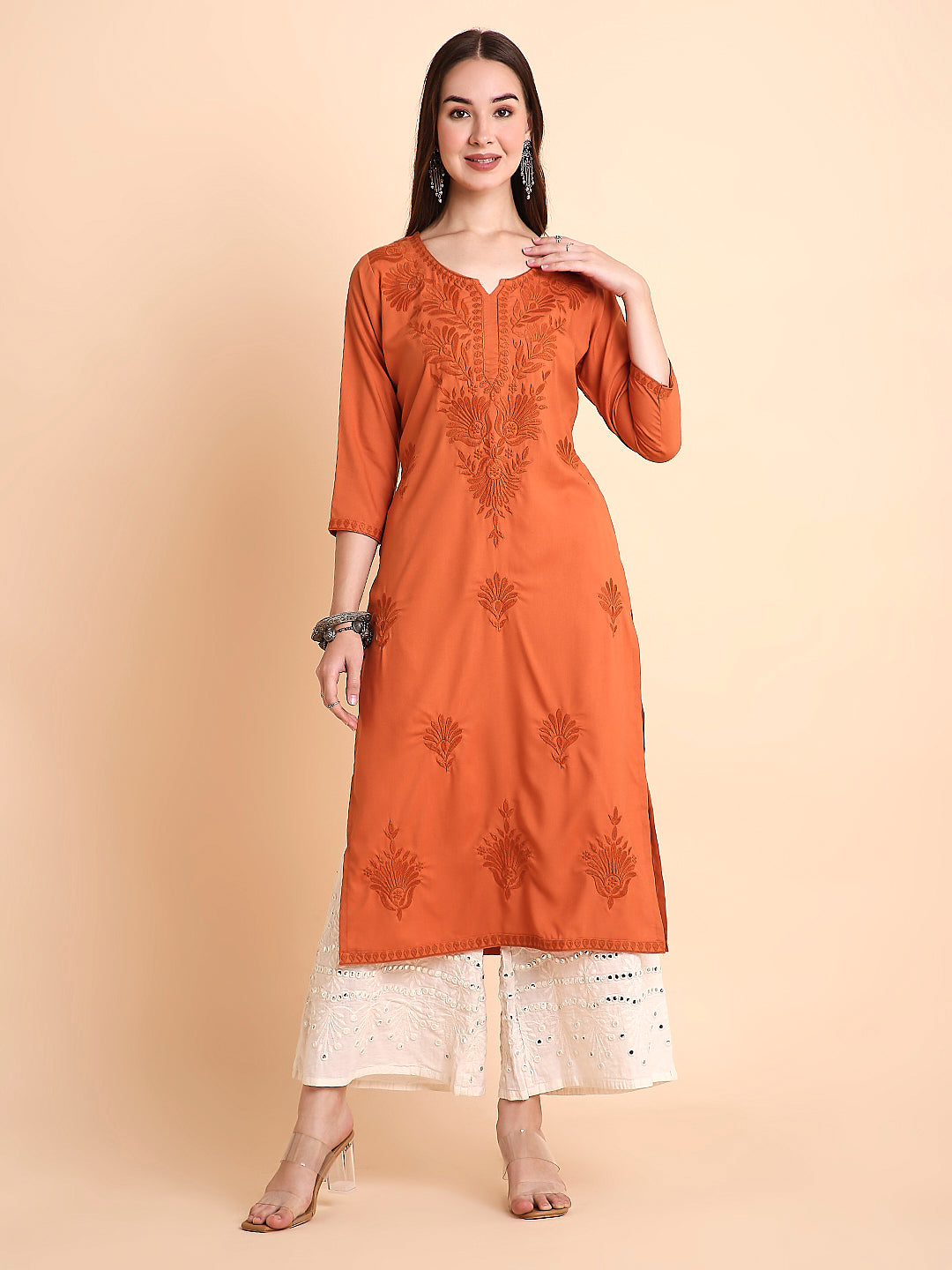 RATAN Women's Rayon Straight Lucknowi Chikankari Ethnic Wear Kurta