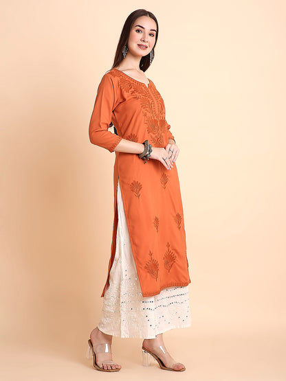 Rayon Straight Lucknowi Chikankari Ethnic Wear Kurta