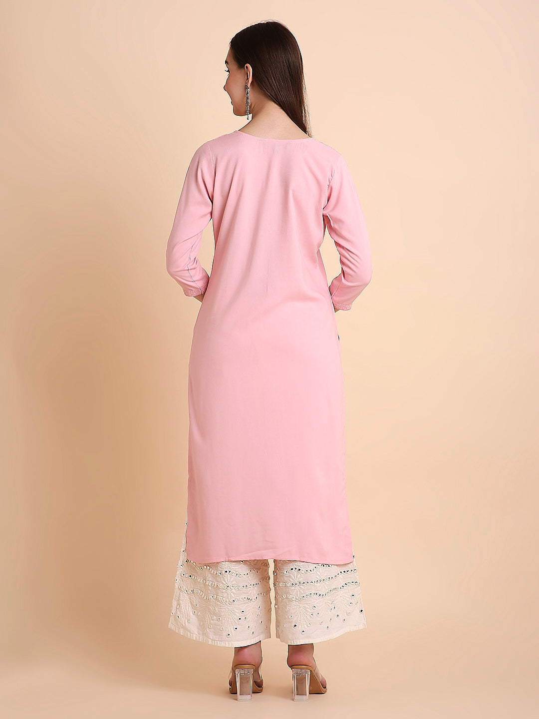 RATAN Women's Rayon Straight Lucknowi Chikankari Ethnic Wear Kurta