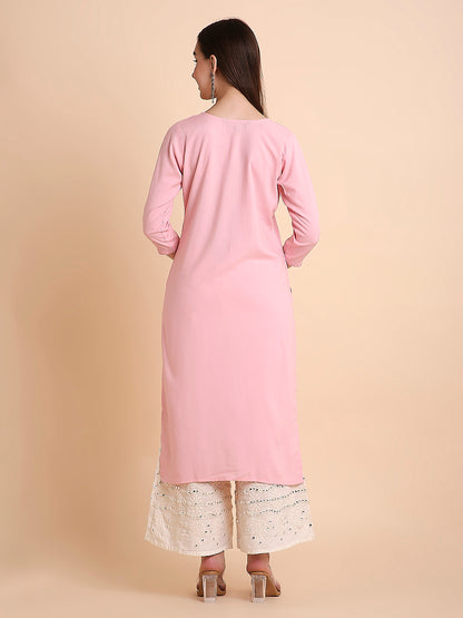 RATAN Women's Rayon Straight Lucknowi Chikankari Ethnic Wear Kurta