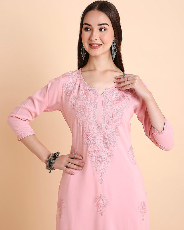 Rayon Straight Lucknowi Chikankari Ethnic Wear Kurta