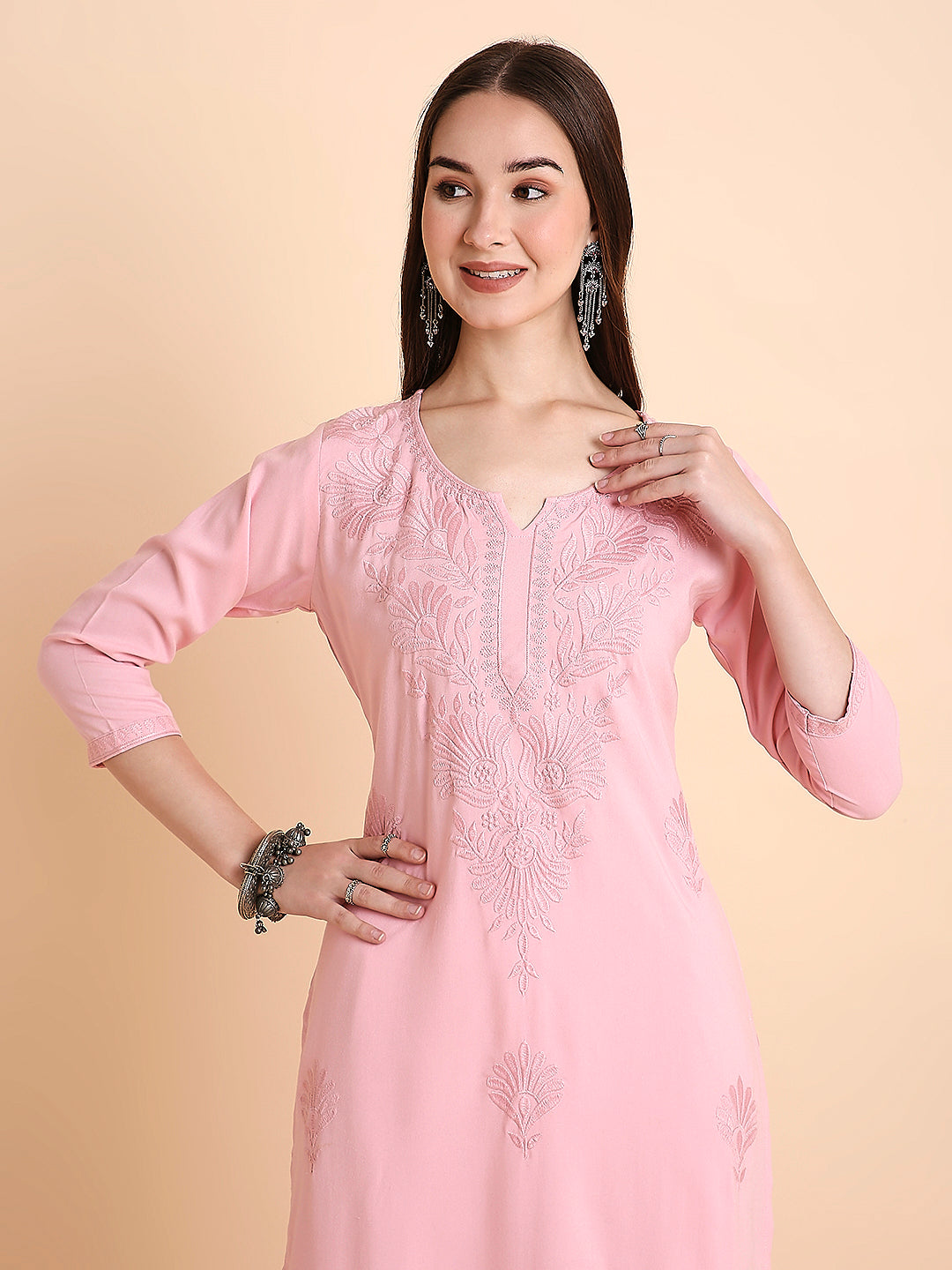 Rayon Straight Lucknowi Chikankari Ethnic Wear Kurta