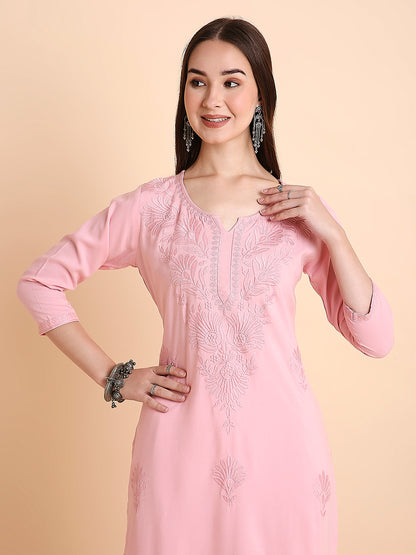 Rayon Straight Lucknowi Chikankari Ethnic Wear Kurta