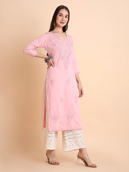 RATAN Women's Rayon Straight Lucknowi Chikankari Ethnic Wear Kurta