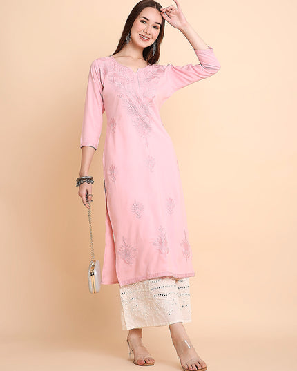 Rayon Straight Lucknowi Chikankari Ethnic Wear Kurta