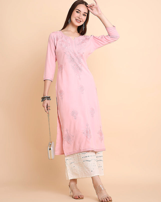 Rayon Straight Lucknowi Chikankari Ethnic Wear Kurta
