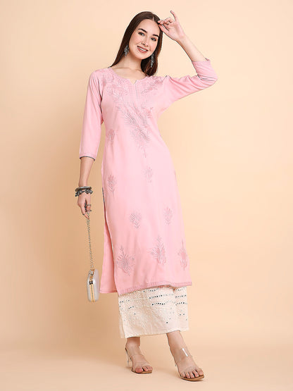 Rayon Straight Lucknowi Chikankari Ethnic Wear Kurta