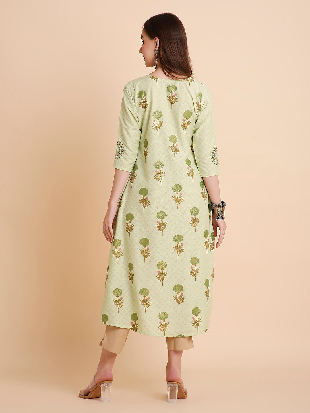 RATAN Women's Floral Printed Mirror Embroidery Rayon Ethnicwear Kurta