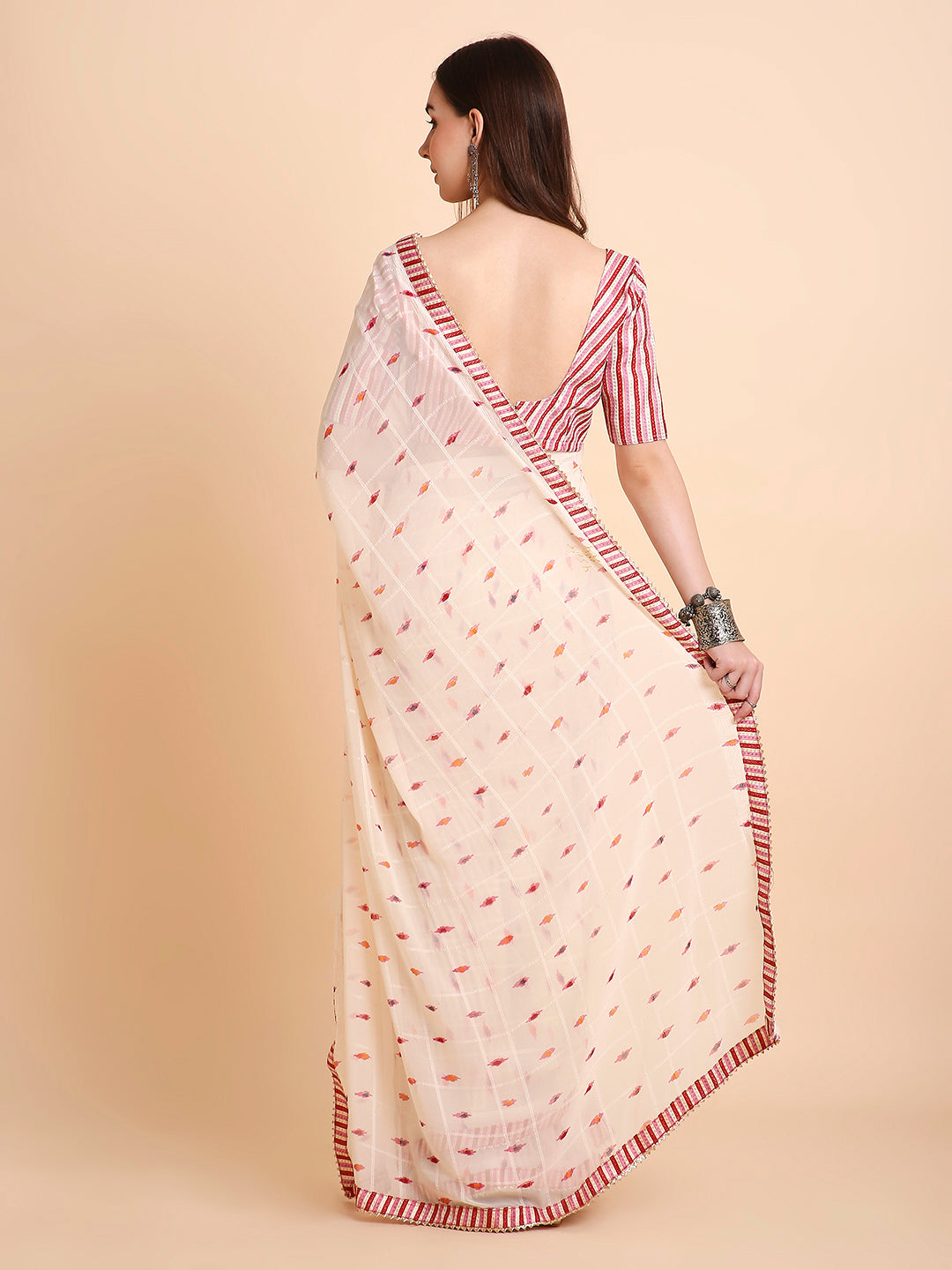 Chiffon Ikat Printed Saree with Unstitched Blouse Piece