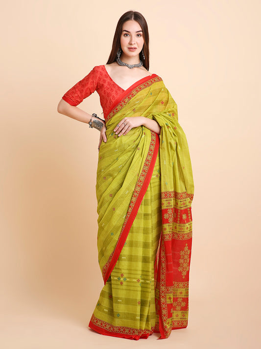 Pure Cotton Printed Mulmul Saree for Women with Blouse Piece