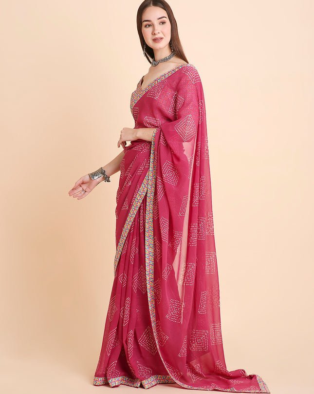 Chiffon Bandhani Printed Saree with Unstitched Blouse Piece