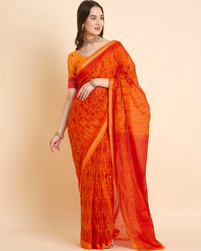 Pure Cotton Printed Mulmul Saree for Women with Blouse Piece