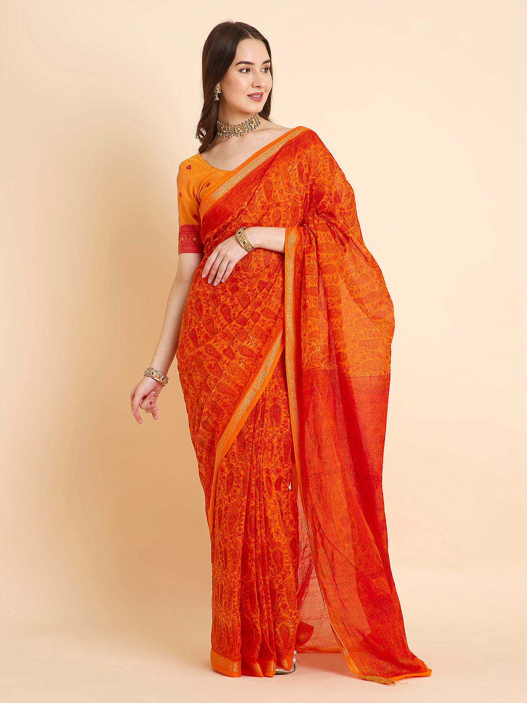 Pure Cotton Printed Mulmul Saree for Women with Blouse Piece