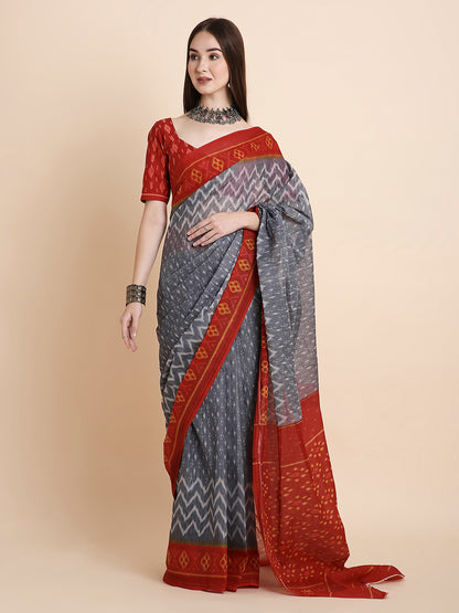 Pure Cotton Printed Mulmul Saree for Women with Blouse Piece