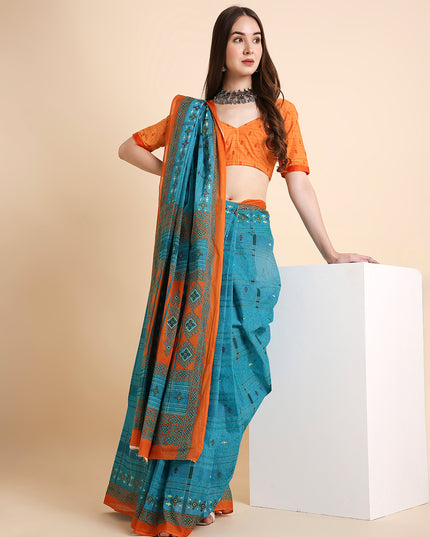 Pure Cotton Printed Mulmul Saree for Women with Blouse Piece