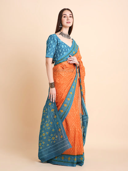 Pure Cotton Printed Mulmul Saree for Women with Blouse Piece