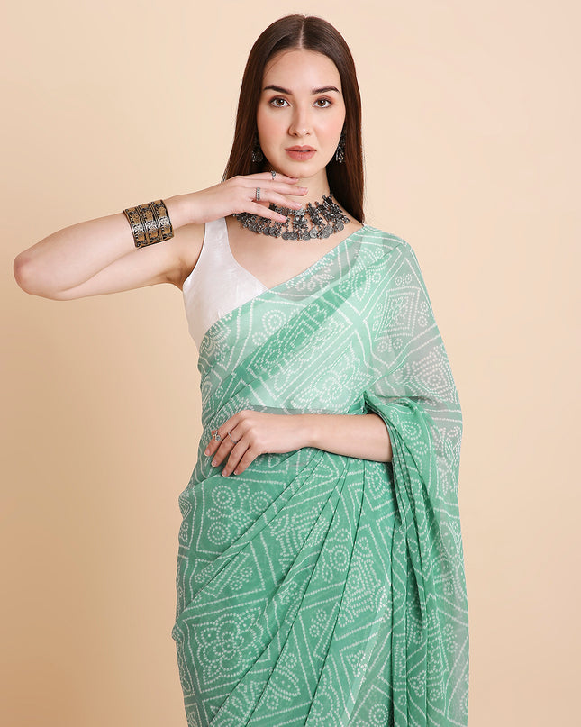 Chiffon Bandhani Printed Saree without Blouse Piece