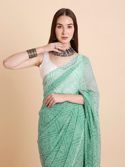 Chiffon Bandhani Printed Saree without Blouse Piece