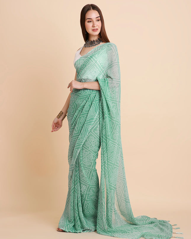 Chiffon Bandhani Printed Saree without Blouse Piece