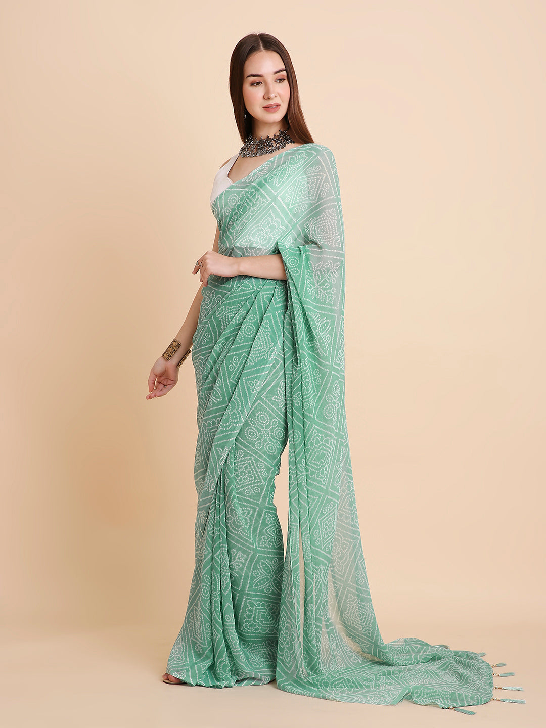 Chiffon Bandhani Printed Saree without Blouse Piece