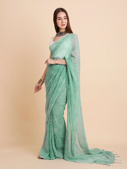 Chiffon Bandhani Printed Saree without Blouse Piece
