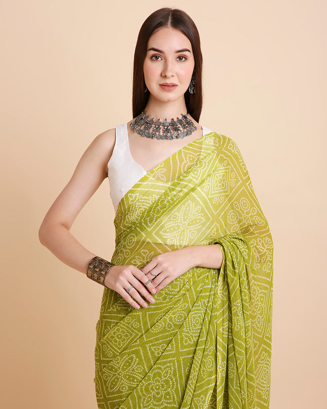 Chiffon Bandhani Printed Saree without Blouse Piece
