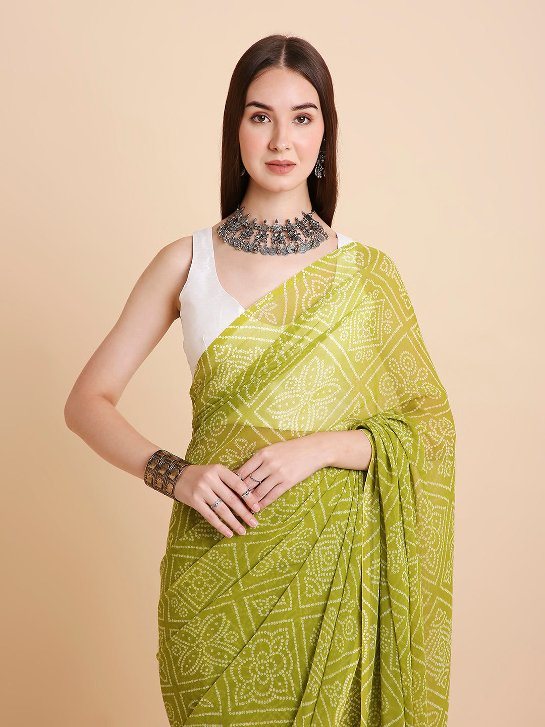 Chiffon Bandhani Printed Saree without Blouse Piece
