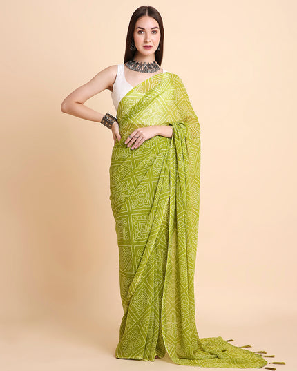 Chiffon Bandhani Printed Saree without Blouse Piece