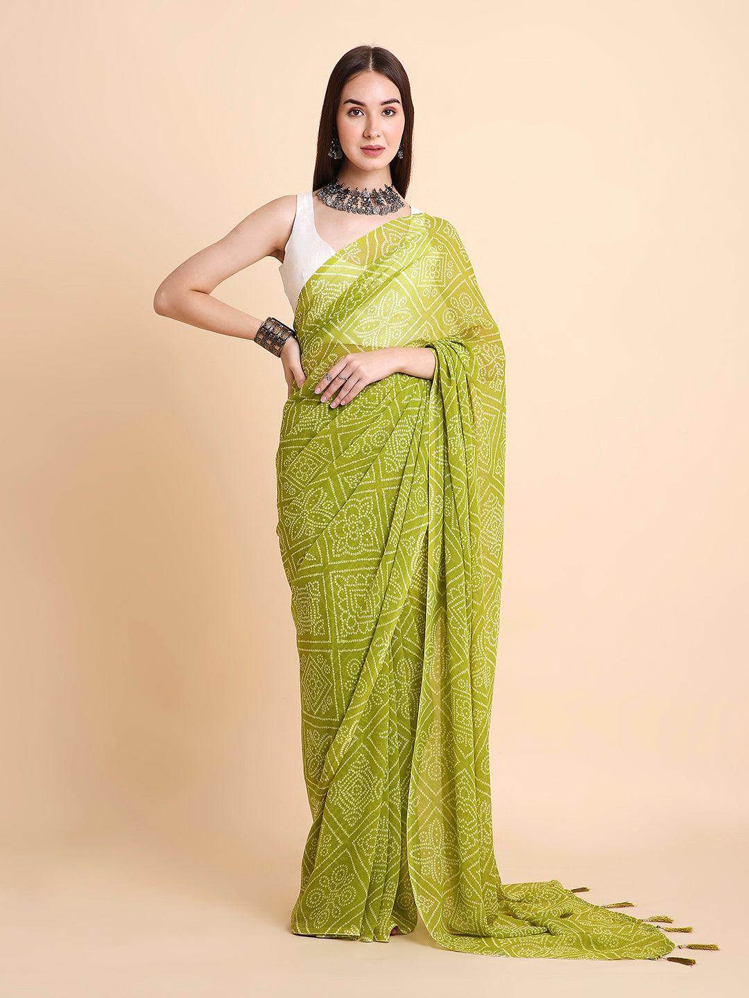 Chiffon Bandhani Printed Saree without Blouse Piece