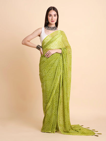 Chiffon Bandhani Printed Saree without Blouse Piece