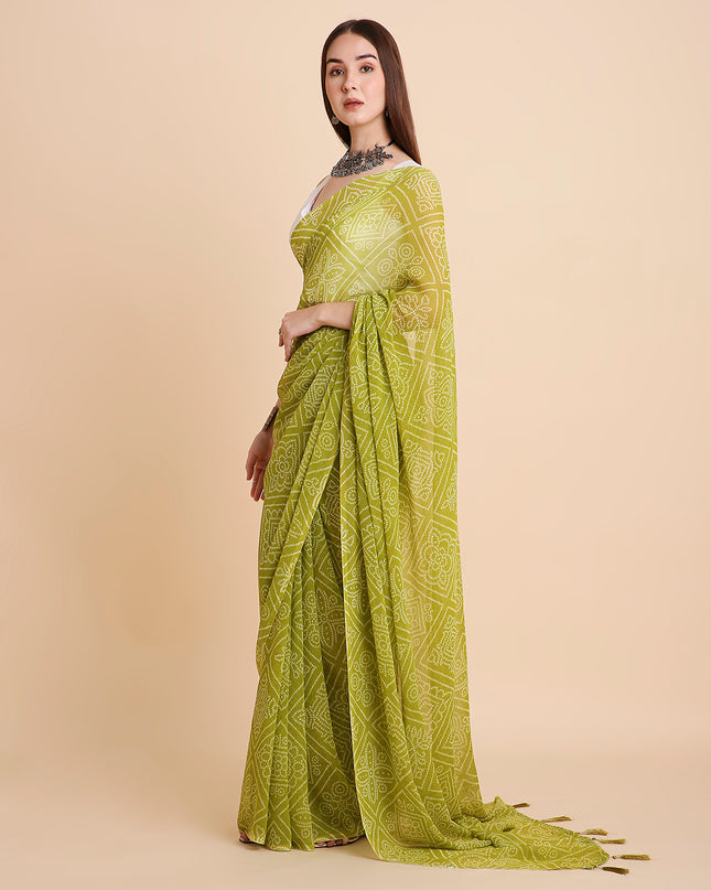 Chiffon Bandhani Printed Saree without Blouse Piece