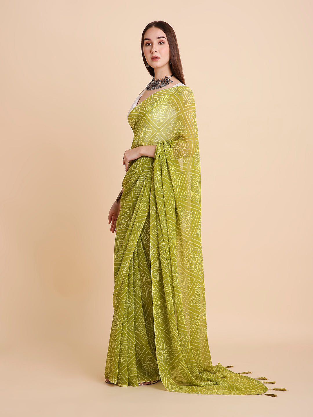 Chiffon Bandhani Printed Saree without Blouse Piece