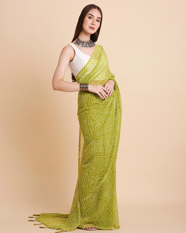 Chiffon Bandhani Printed Saree without Blouse Piece