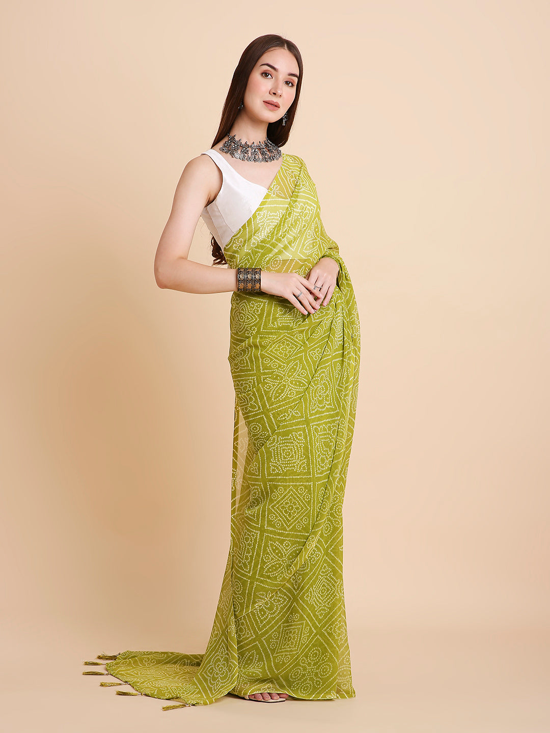 Chiffon Bandhani Printed Saree without Blouse Piece