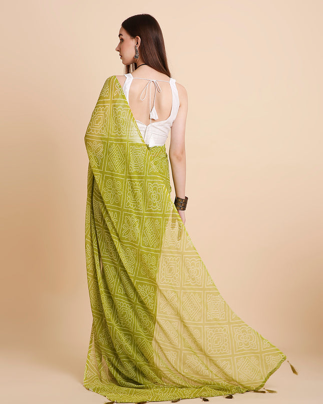 Chiffon Bandhani Printed Saree without Blouse Piece