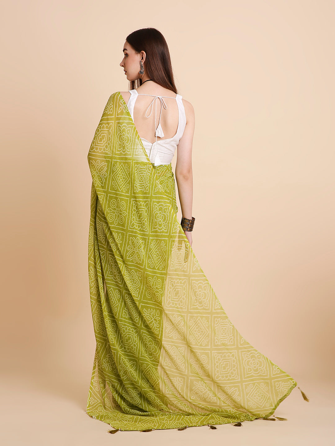 Chiffon Bandhani Printed Saree without Blouse Piece