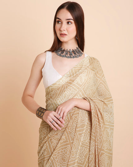 Chiffon Bandhani Printed Saree without Blouse Piece