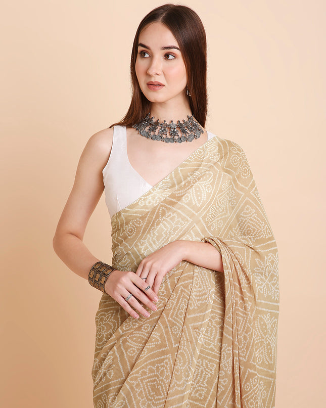 Chiffon Bandhani Printed Saree without Blouse Piece