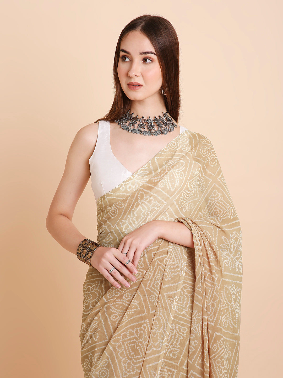 Chiffon Bandhani Printed Saree without Blouse Piece