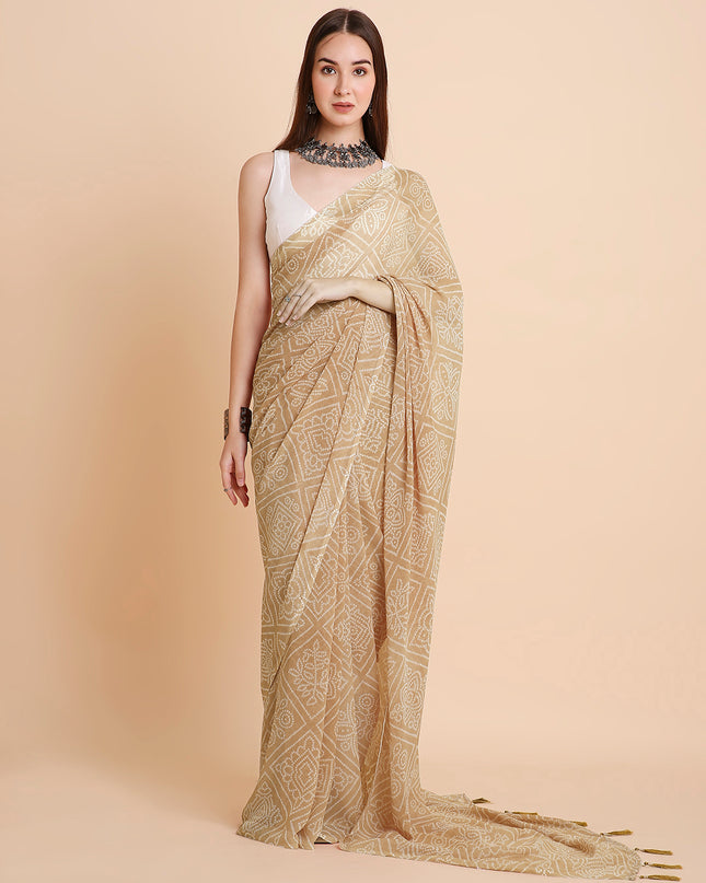 Chiffon Bandhani Printed Saree without Blouse Piece