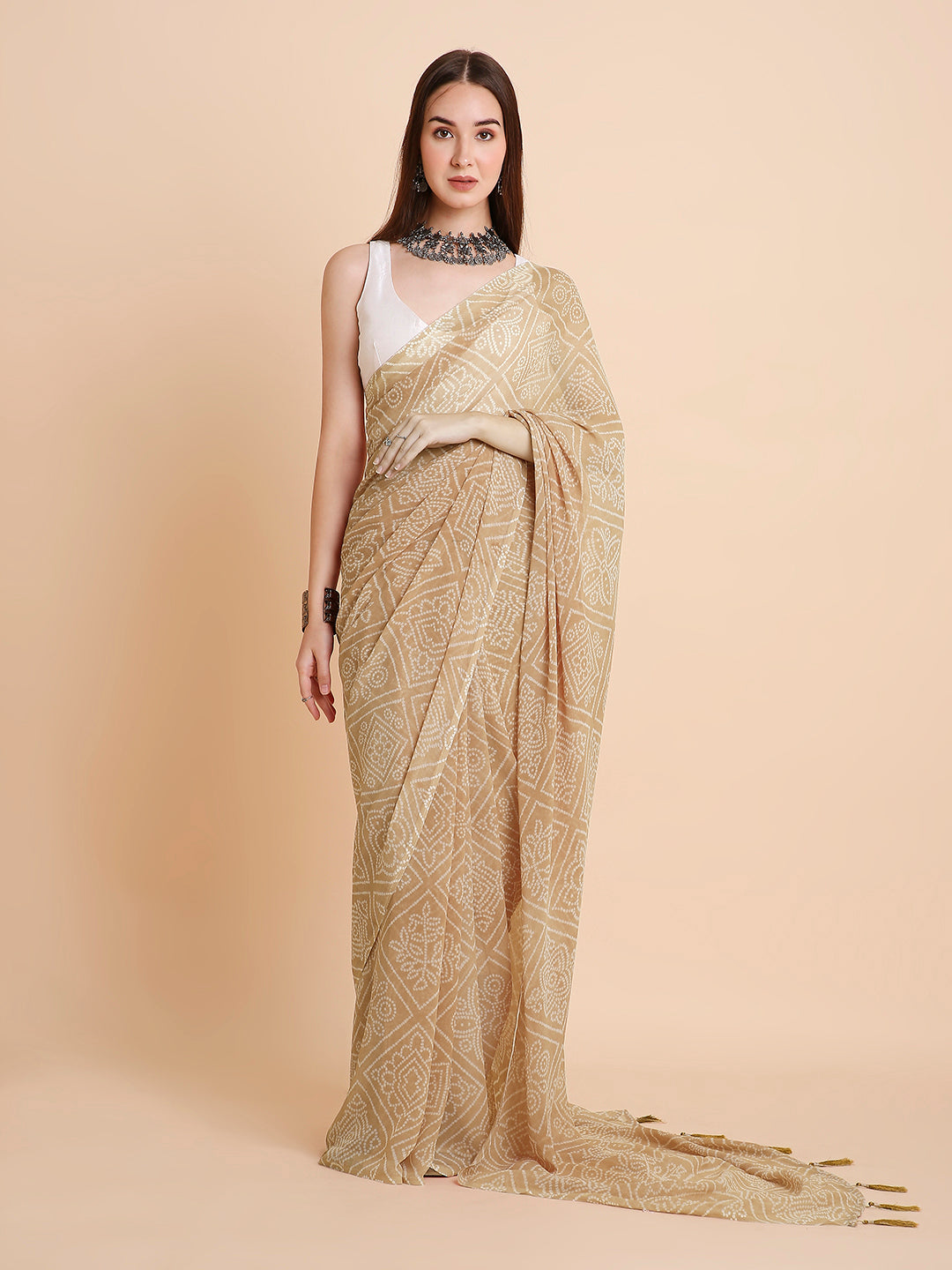 Chiffon Bandhani Printed Saree without Blouse Piece