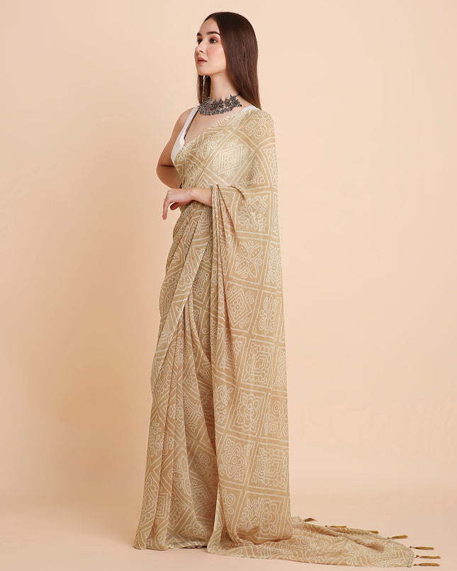 Chiffon Bandhani Printed Saree without Blouse Piece
