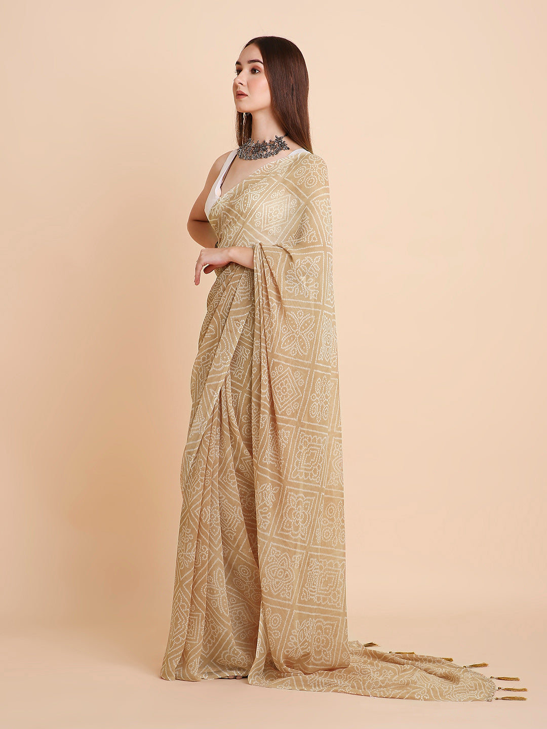Chiffon Bandhani Printed Saree without Blouse Piece