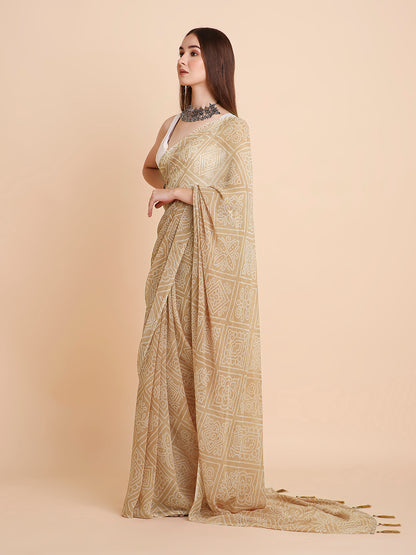 Chiffon Bandhani Printed Saree without Blouse Piece