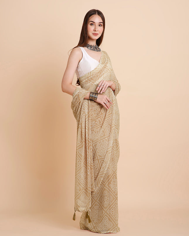 Chiffon Bandhani Printed Saree without Blouse Piece