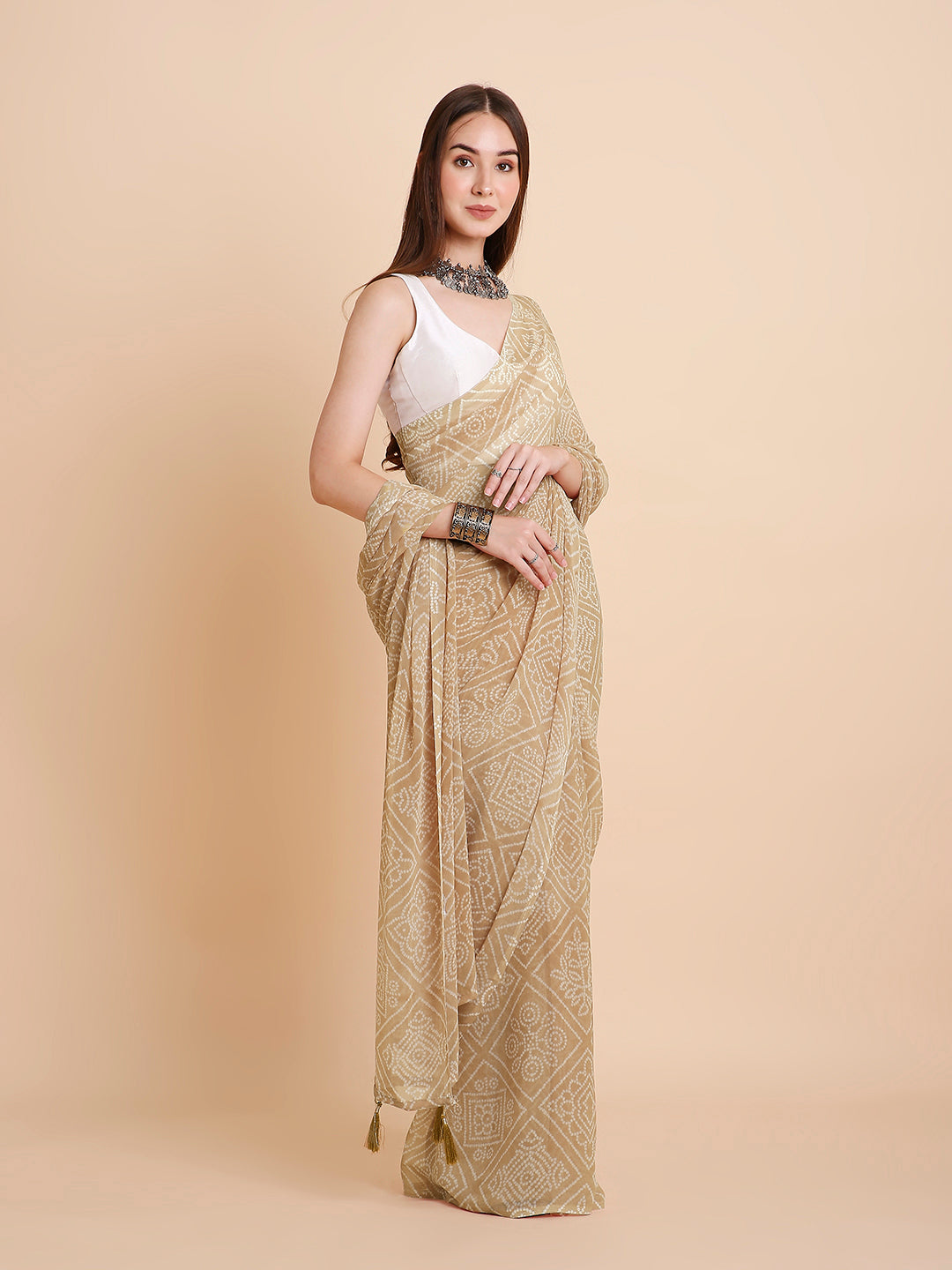 Chiffon Bandhani Printed Saree without Blouse Piece